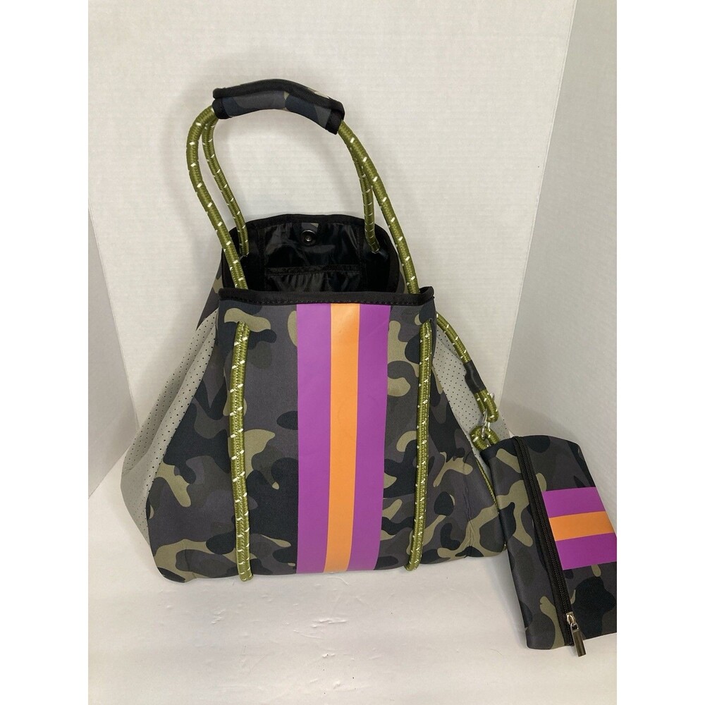 Camo Tote Neoprene Pink Orange Gym Bag Carryon Travel Overnight Satchel - Picture 4 of 11